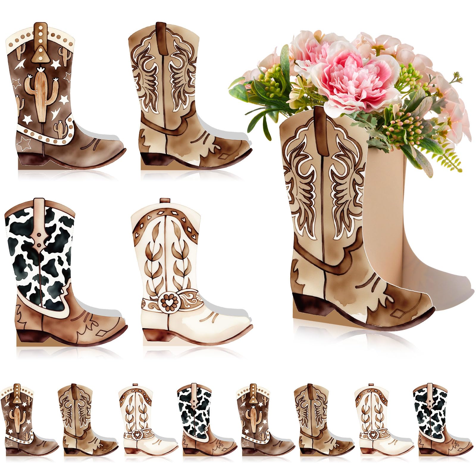Memorywuu 12 Set Western Boots Flower Boxes Centerpiece Boot Shape Gift Boxes Party Decoration Vase Centerpieces for Tables Boot