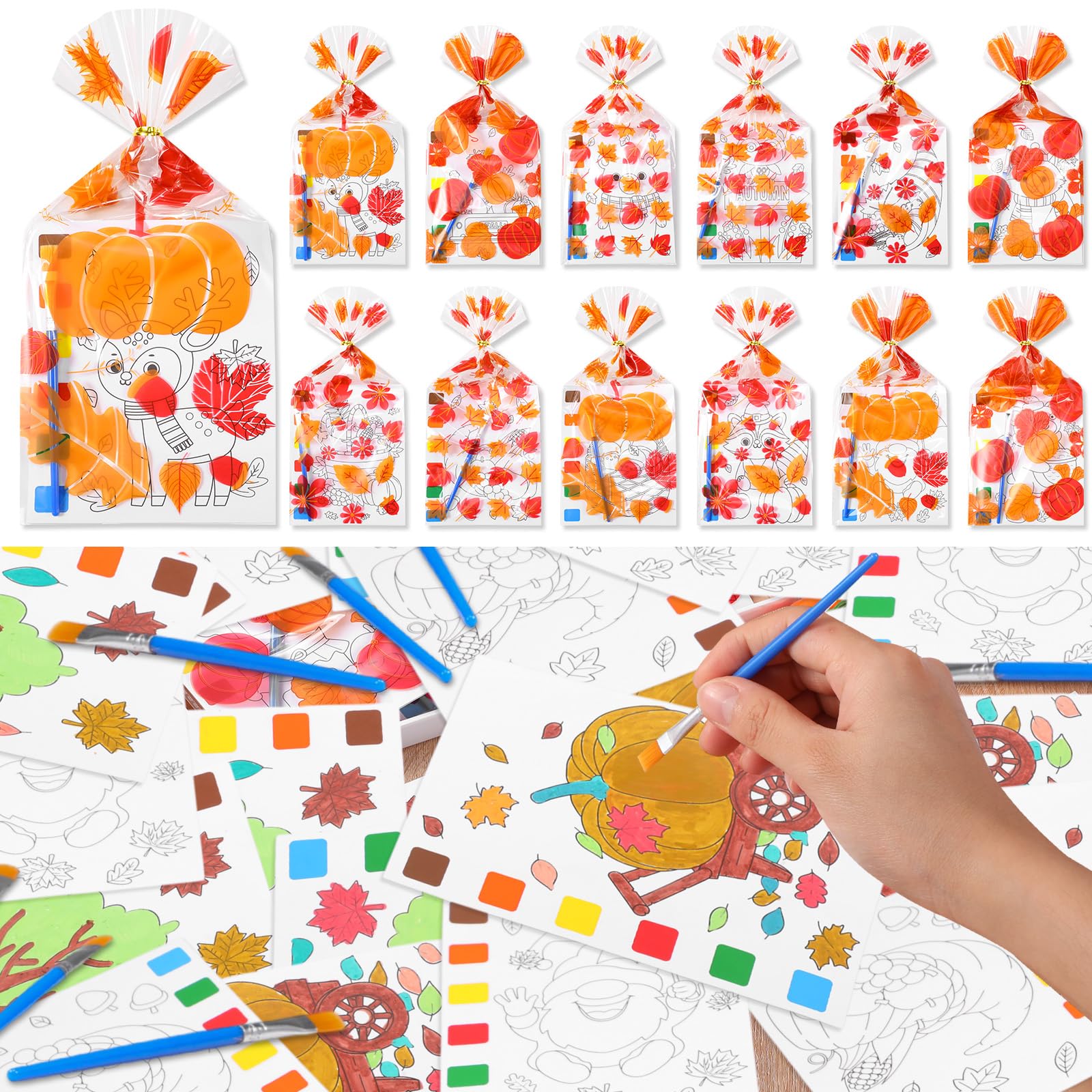 Tenare 32 Sets Thanksgiving Watercolor Coloring Books Party Favors Fall Mini Coloring Pages with Goodie Bag Stuffers Thanksgivin
