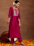 Libas Gerua Womens Yoke Design Silk Blend Straight Kurta With Trousers And Dupatta Pink Xl Gs966