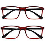 OPULIZE INK Reading Glasses - Value 2 Pack - Large Rectangular Frame - Spring Hinges - Scratch Resistant - Dark Red Black Arm - 