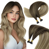 Sunny Hair I Tip Hair Extensions Human Hair Dark Brown Ombre Golden Blonde Mix Light Blond I Tip Hair Extension Invisible Itip H