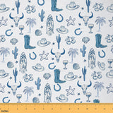 jejeloiu Cowboy Fabric by The Yard 5 Yards Kids Western Blue Upholstery Fabric for Chairs Hat Boots Horseshoe Seashell for Home 