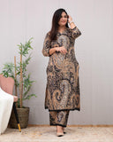 Anni Designer Women'S Rayon Viscose Straight Printed Kurta With Palazzo (Elevate Black_S_Black_Small),Black,S,,,