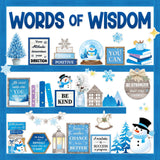 Mooliwe 57 Pcs Winter Bulletin Board Set Inspirational Snowflake Bulletin Board Decoration Positive Cutout Classroom Decoration 