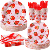 Ziliny 350 Pcs Strawberry Party Supplies Tableware Set Disposable 9 ' ' 7 ' ' Paper Plates 9 oz Cups Cutlery Napkins Dinnerware 