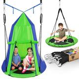 SereneLife 40 Kids Hanging Tent Swing, Outdoor Saucer Swing with Rope Straps (Green), Large