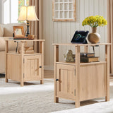 IFGET Farmhouse Nightstand Set of 2, End Table with Charging Station, Rustic Side Table w/Barn Door & Open Shelves, Bedside Tabl