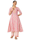 Libas Womens Printed Cotton A-Line Kurta With Palazzos