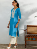 Libas Women'S Cotton Embellished Straight Kurta (37246 Blue Blue 2Xl