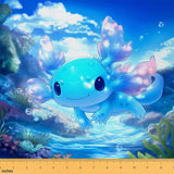 Feelyou Cute Axolotl Fabric by The Yard 1 Yard Cartoon Salamander Decorative Waterproof Outdoor Fabric Kawaii Ocean Sealife Upho