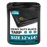 TARPAL 12x14ft tarp 14mil Black tarp Heavy Duty tarps Large Tarps,Water and UV Protection,for Outdoor Furniture Covers Waterproo
