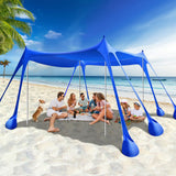 Rhino Valley Beach Tent, 10 x 10 FT Beach Shade UPF50+ Protection, BeachCanopy with 8 Sandbags 4 Stability Poles, Outdoor Beach 