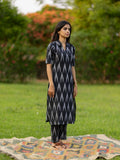 Gosriki Women'S Rayon Viscose Straight Ikkat Printed Kurta With Pant (Demeter Black-Vks01-Gs_Xl_Black_X-Large),Black,,B0F7HJZ9PF