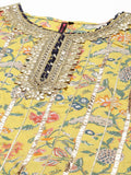 Ishin Women'S Cotton Blend Embroidered A-Line Kurta Suit Set With Dupatta & Sharara Kpldsic-21105_S_Yellow