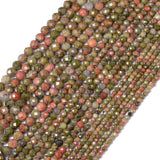 THRELE 3mm Natural Unakite Beads, 120pcs Faceted Round Loose Small Beads for Jewelry Making, 14-Inch Strand with Size Card,Gemst