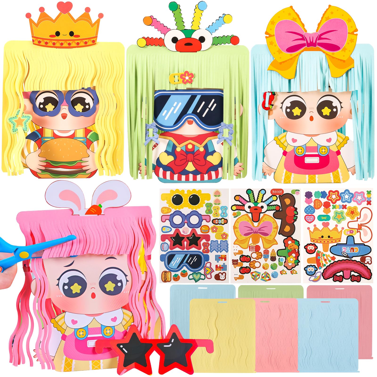 Hairstyle Design Crafts Kit, Creative Paper Doll Hair Accessories Arts and Crafts for Kids 8-12, DIY Girls Hair Stylist Educatio