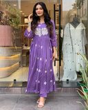 Anni Designer Women'S Rayon Blend Anarkali Printed Kurta With Pant (Anveshi Purple-Vks07_S_Purple_Small),Purple,S,,,