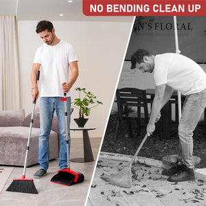 BSKLIN Broom and Dustpan Set, Broom Dustpan Combo Set Home Commercial Cleaning Supplies Angle Broom with Long Handle Perfect for