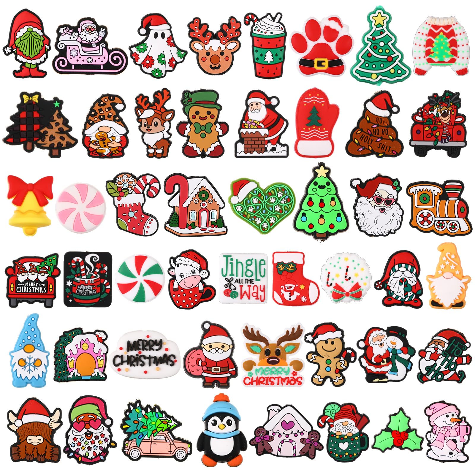 Watersay 50 Pcs Christmas Focal Beads for Pens Silicone Focal Beads Bulk Christmas Silicone Charms Santa Tree Snowman Beadable f