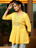 Libas Women'S Cotton Blend A-Line Kurtis (58241B_Yellow