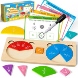 D-FantiX Wooden Fraction Educational Puzzle, Wood Fraction Tiles & Fraction Circles Set, Math Manipulatives for Elementary Schoo