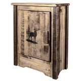 Montana Woodworks Homestead Collection Accent Cabinet With Laser Engraved Elk Design, Left Hinged, Stain & Clear, Stained & Clea