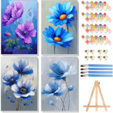 4 Pack Paint by Numbers for Adults with Framed Canvas - with Wooden Easel, Easy Flower Paint by Number for Beginners, Flowers Ac