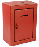 Secure Metal Charity Collection Box - Steel, Drop Box with Slot, Easy Wall Mount, 8.5x6.5x4, Red