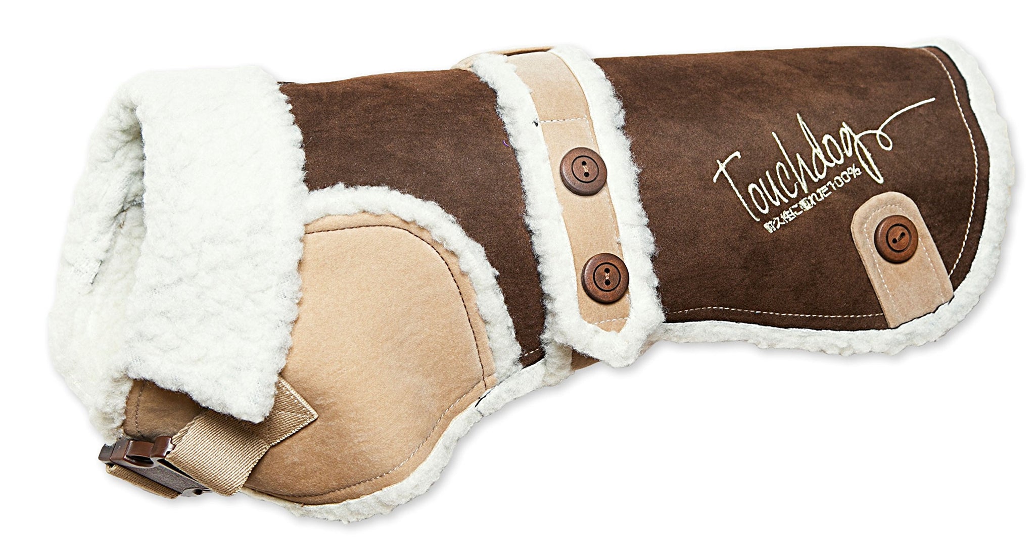Touchdog 'Sherpa-Bark' Original Designer Fashion Pet Dog Coat Jacket, Small, Dark Choco Brown, Light Sand Brown