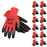 JORESTECH Palm Dipped Latex Coated Seamless Knit Work Gloves PPE (Extra Large) Pack of 12,Red, Black