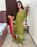 Anni Designer Women'S Rayon Viscose Printed Straight Kurta With Pant & Dupatta (Subhi Mehandi_Xxl_Mehandi_Xx-Large),Mehandi,2XL,,,