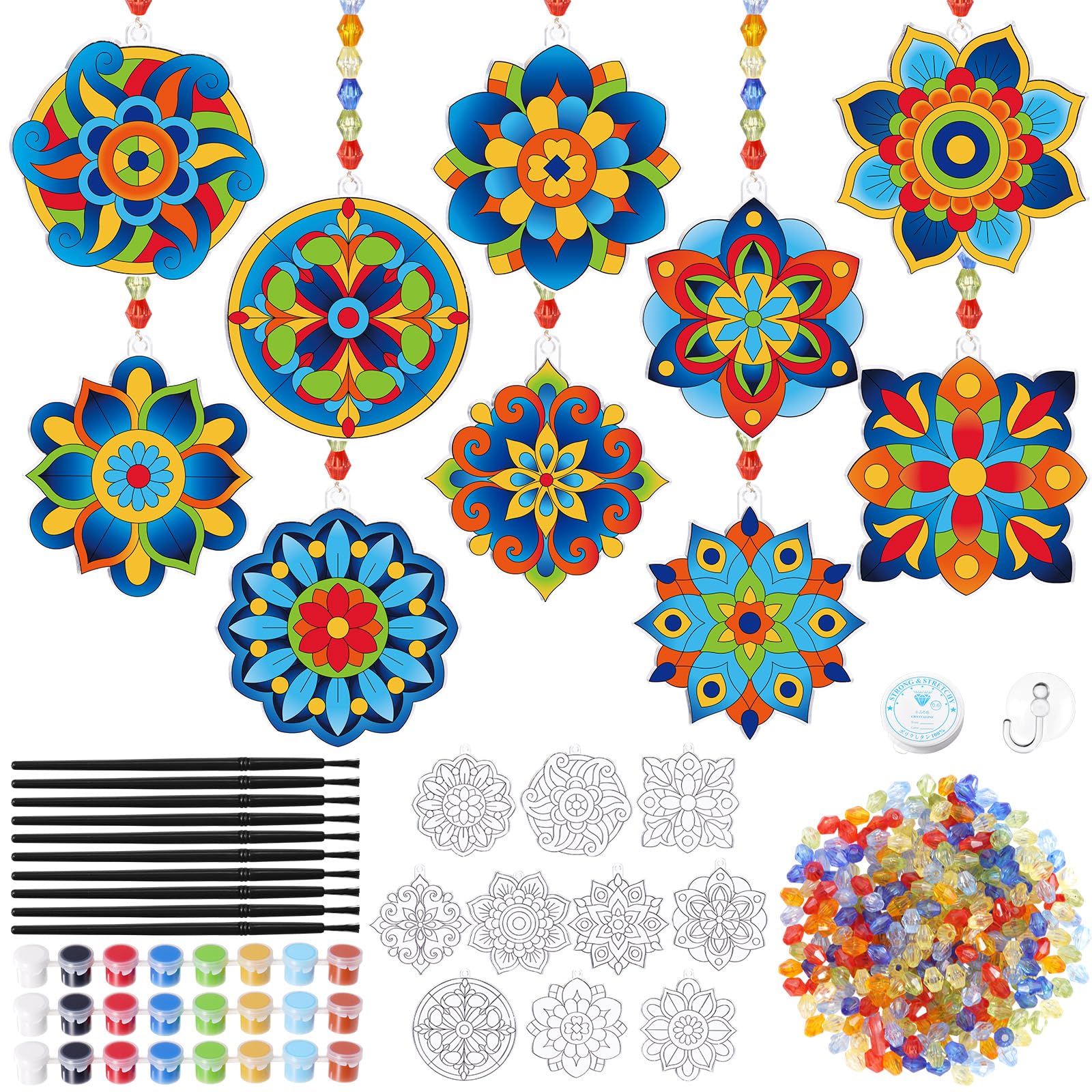 Dunzoom 30 Set Mandala Suncatchers Kits Mandala Flower DIY Suncatchers Craft Kits Make Your Own Paint Ornaments for Classroom Ar