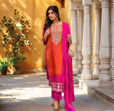 Anni Designer Women'S Rayon Viscose Straight Bandhani Embroidered Kurta With Pant & Dupatta (Lasivan Pink-Vks05_3Xl_Pink_Xxx-Large),Pink,3XL,,,