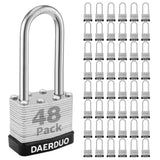 DAERDUO 48 Pack 40 mm (1-9/16) Keyed Alike Laminated Padlocks with 96 Keys, Hardened Steel Long Shackle, Heavy-Duty Locks for Gy