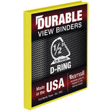 Samsill Durable 0.5 Inch Binder, Made in The USA, D Ring Binder, Customizable Clear View Cover, Lemon Yellow, Holds 125 Pages