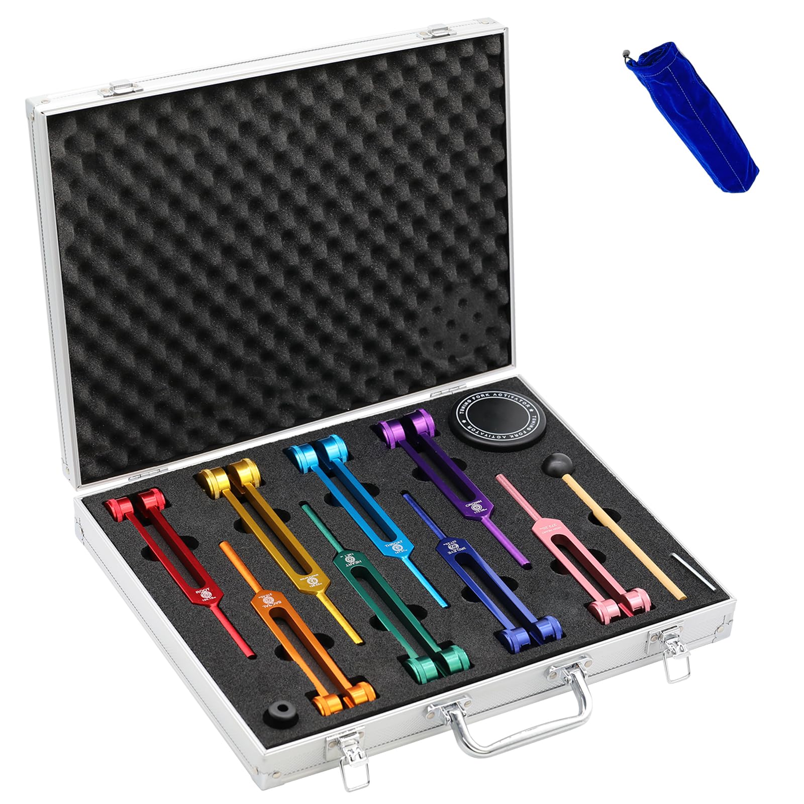Chakra Tuning Fork Set, Weighted Tuning Forks of 8 Color,7 Chakra and 1 Soul Purpose Tuning Forks for DNA Healing, Sound Therapy
