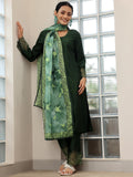 Libas Womens Embellished Silk Blend Straight Kurta With Trousers And Dupatta Green Xl