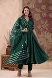 Anni Designer Women'S Rayon Blend Anarkali Solid Kurta With Pant & Dupatta (Nirmooha Green_L_Green_Large),Green,L,Rayon Blend,Anarkali,