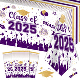 Graduation Decorations Class of 2025 Tablecloth - 3 Pcs Plastic Congrats Grad Table Cloth, Graduation Table Cover for Graduation