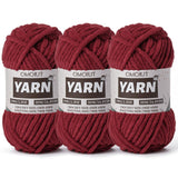 3 Pack Burgundy Fluffy Chunky Chenille Crochet Yarn, Baby Yarn for Crocheting Soft Blanket, Bulky Velvet Yarn (100g/54.8yds Each