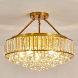 YYJLX 6-Light Modern Large Crystal Chandelier Gold Metal E26 Semi Flush Mount Round Ceiling Light Fixture Ceiling Lamp Farmhouse
