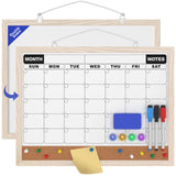 Monthly Calendar Dry Erase Board 16x12 Inch, Double-Sided Whiteboard and Corkboard Combo with White MDF Frame, Wall Mounted Plan