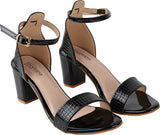 Shoetopia Womens/Girls Black Woven Design Block Heels Sandals,Black,6,B09NC1B7RW
