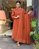 Gosriki Women'S Rayon Viscose Anarkali Printed Kurta With Pant & Dupatta (Hamlet Orange-Gs_4Xl_Orange_Xxxx-Large),Orange,4,B0DX2421S5