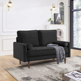 American Furniture Classics Black 57 Inch Wide Upholstered Two Cushion Loveseat With Bolster Pillows Velvet, 57' X 32' X 37'