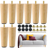 Maitys 8 Pcs 6 Inch Round Solid Wood Furniture Legs Furniture Wooden Replacement Chair Feet Dresser Sofa Couch Legs Table Cabine
