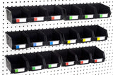 Right Arrange Pegboard Bins - 18 Pack Black Large - Hooks to Any Peg Board - Organize Hardware, Accessories, Attachments, Workbe