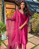 Anni Designer Women'S Rayon Viscose Straight Embroidered Kurta With Pant & Dupatta (Bagicha Rani-Vks03_Xl_Pink_X-Large),Pink,XL,Rayon,Regular,