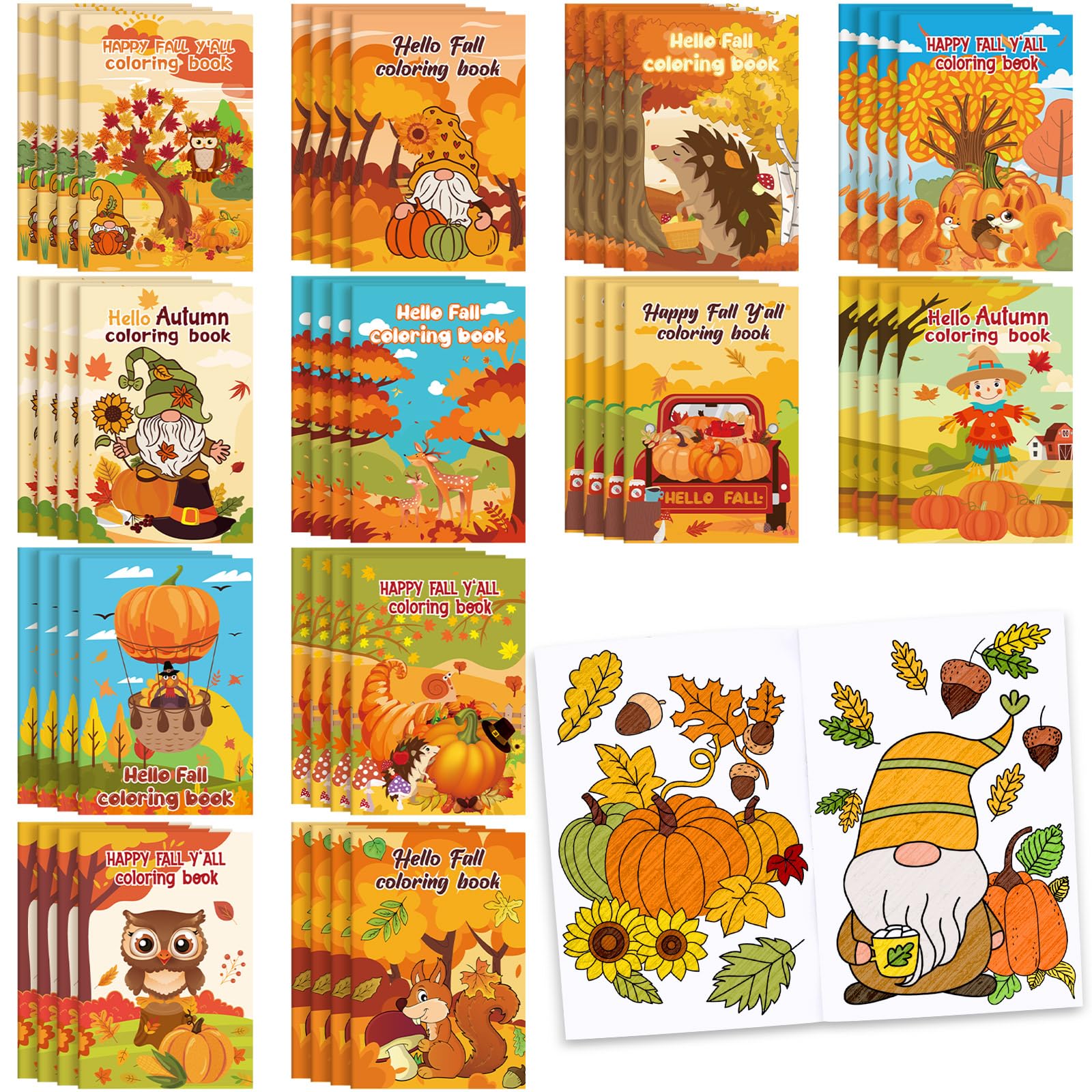 Sinload 48 Pcs Fall Mini Coloring Books for Kids Autumn Party Favors Bulk Small Activity Coloring Books for Thanksgiving Birthda