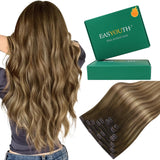 Easyouth 20 Inch Clip in Hair Extensions Balayage Natural Hair Extensions Clip ins Dark Brown Fading to Caramel Blonde Mix Brown